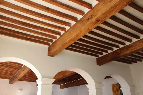 The Salon ceiling is 400 years old ... 7 huge & 160 smaller beams of 'Merisier' (wild cherrywood).