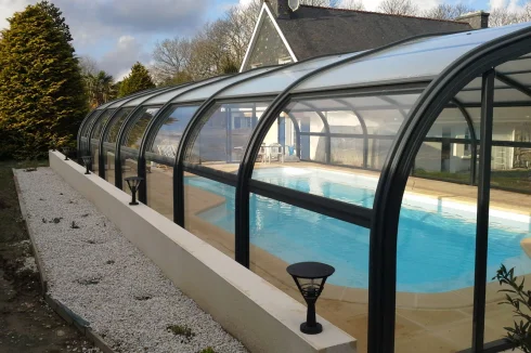 view of the pool from the driveway