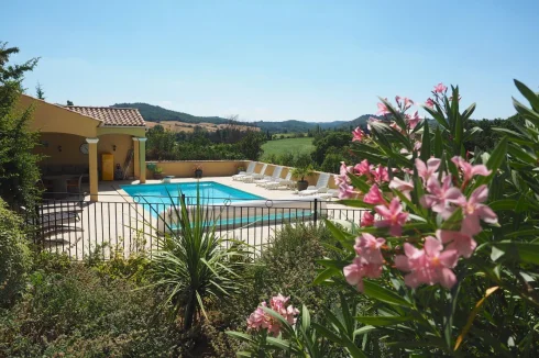 Terrace and garden, view to pool