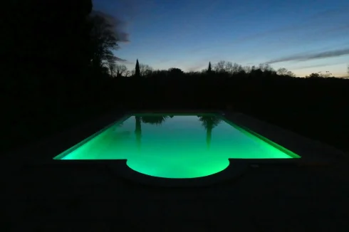 Pool lit at night