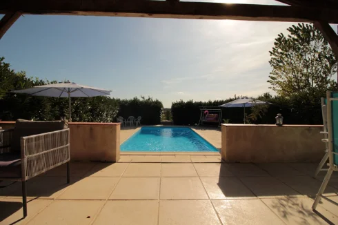 Pigeonnier Terrace, View to SW over pool