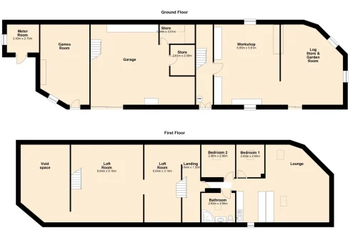 Floor plan, outbuildings including gite