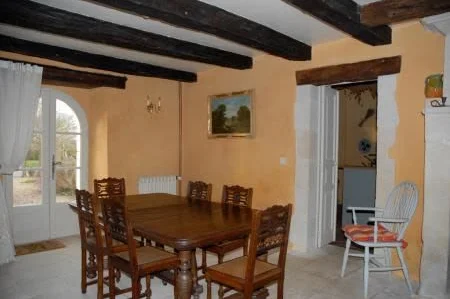 Dining room with old limestone floor