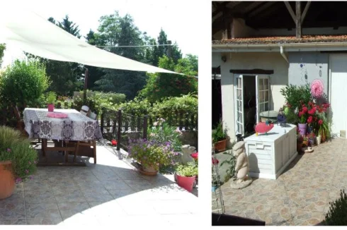 View left (outdoor terrace for dining), and right (utility room and storage room) from front door.