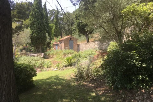 Garden with outbuilding