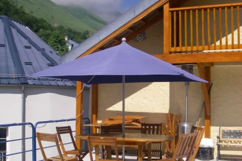 Patio and garden with mountain view