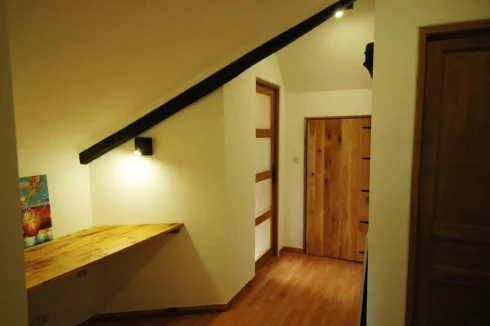 Hallway with built-in oak desk