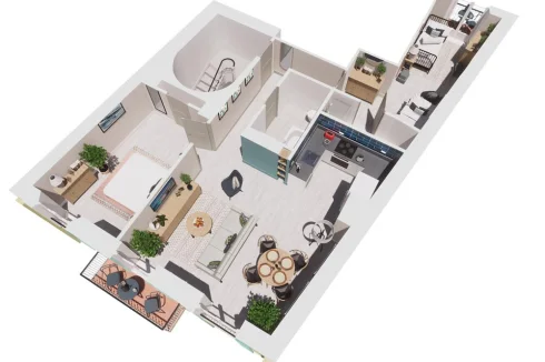 CGI Axonometric View of furnished apartment